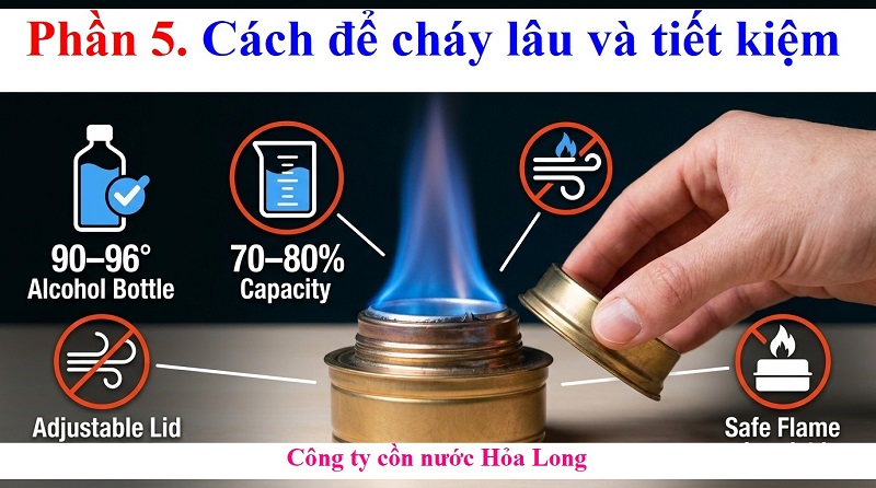 Cồn nước cháy bao lâu? Thời gian cháy, yếu tố ảnh hưởng & cách sử dụng hiệu quả